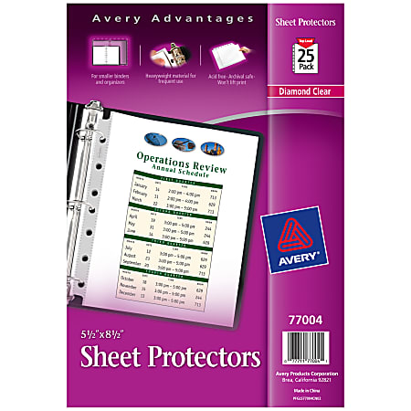 Avery® Diamond Clear Heavyweight Sheet Protectors For Mini Binders, 5 1/2" x 8 1/2", 7-Hole, Clear, Pack Of 25