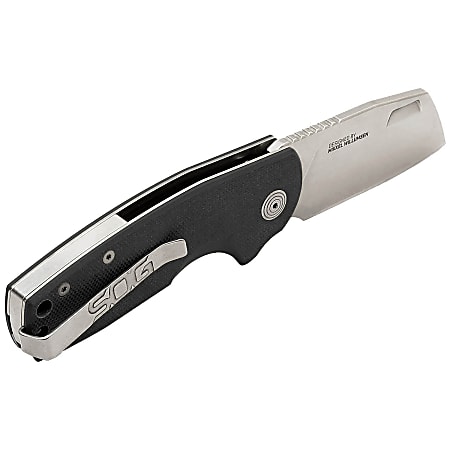SOG® Stout FLK CRYO D2 Steel Pocket Knife With 2-7/16” Cleaver-Style Blade, 6-1/8” x 7”, Black