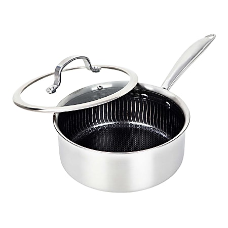 Brentwood® 3-Ply Hybrid Non-Stick Stainless Steel Saucepan with Tempered Glass Lid, 3-Qt., Silver