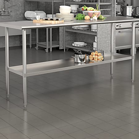 Flash Furniture Galvanized Adjustable Under Shelf For Prep And Work Tables, 2”H x 67”W x 24”D, Silver