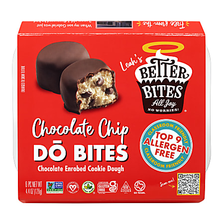 Better Bites Bakery Chocolate-Covered Chocolate Chip DO Bites, 4.4 Oz, Pack Of 6 Bites