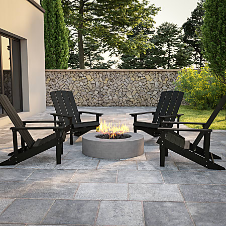 Flash Furniture Charlestown All-Weather Poly Resin Wood Adirondack Chairs, Slate Gray, Set Of 4 Chairs