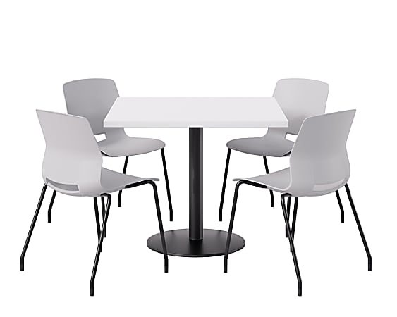 KFI Studios Proof Cafe Pedestal Table With Imme Chairs, Square, 29”H x 36”W x 36”W, Designer White Top/Black Base/Light Gray Chairs