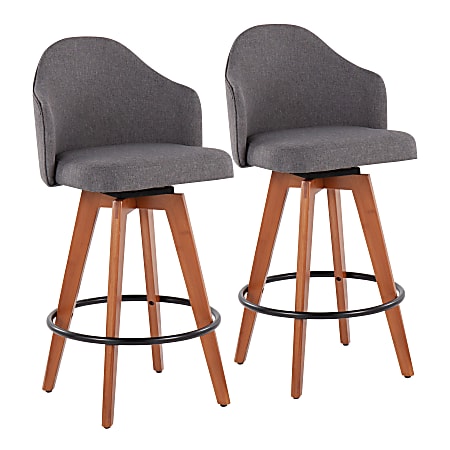 LumiSource Ahoy Fabric Counter Stools, Walnut/Gray, Set Of 2 Stools