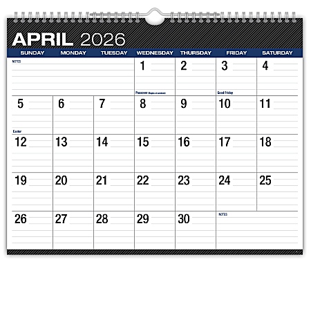 2026-2027 Excello Brands Academic Year Large Print Wall Calendar, 15" x 12", Black, April To December, Total Qty 1