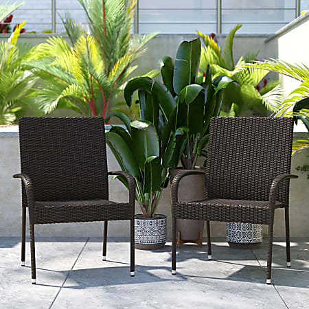 Flash Furniture Maxim Indoor/Outdoor Wicker Dining Chairs, Espresso, Set Of 2 Chairs
