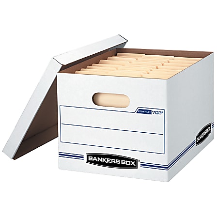 Bankers Box® Stor/File™ Standard-Duty Storage Boxes With Lift-Off Lids, Letter/Legal Size, 10" x 12" x 15", 60% Recycled, White/Blue, Case Of 20