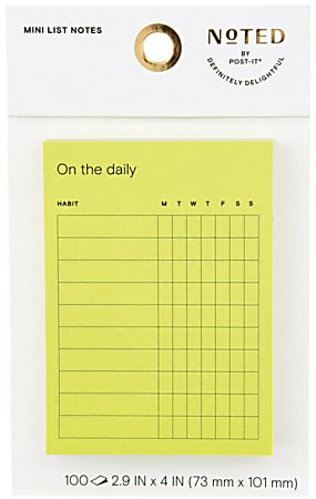 Noted by Post-it Weekly Habit Tracker Notes, 100 Total Notes, 1 Pad/Pack, 2.9 in. x 4 in., Yellow, 100 Sheets/Pad
