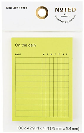 Noted by Post-it® Weekly Habit Tracker Notes, 100 Total Notes, 1 Pad/Pack, 2.9 in. x 4 in., Yellow, 100 Sheets/Pad