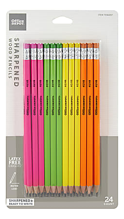 Office Depot® Brand Presharpened Pencils, #2 Medium Soft Lead, Assorted Neon Colors, Pack Of 24 Pencils