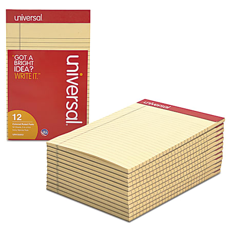 Universal® Color Perforated Notepads, 5" x 8", Narrow Ruled, 100 Pages (50 Sheets), Ivory, Pack Of 12