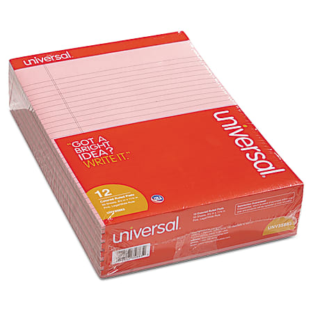 Universal® Color Perforated Notepads, 8 1/2" x 11", Legal Ruled, 100 Pages (50 Sheets), Pink, Pack Of 12