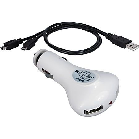 QVS 2-Port 2.1Amp USB Car Charger Kit for Smartphone/Tables/GPS & MP3 Player - 12 V DC, 24 V DC Input Voltage - 5 V DC Output Voltage - 2.10 A Output Current - USB