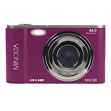 Minolta MND20 44-Megapixel HD 16x Zoom Digital Camera With 2.7K Quad Lens, Magenta