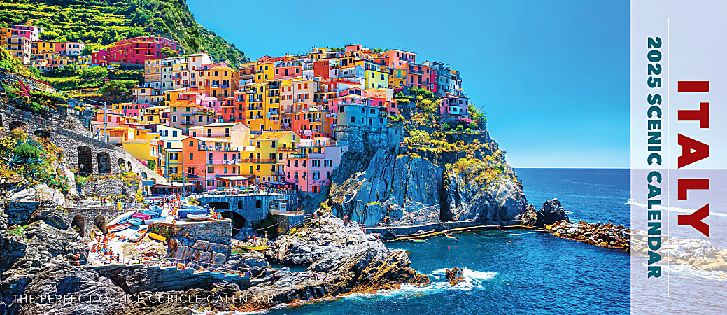 2025 Willow Creek Press Panoramic Monthly Wall Calendar, Scenic, 15” x 6-1/2”, Italy, January To December, 48290