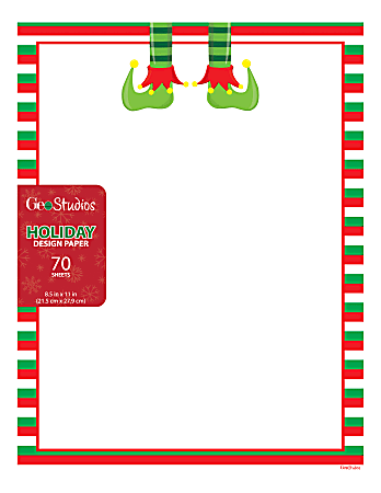 Geo Studios Holiday-Themed Letterhead Paper, Elf Stripes, 8-1/2" x 11", Pack Of 70 Sheets
