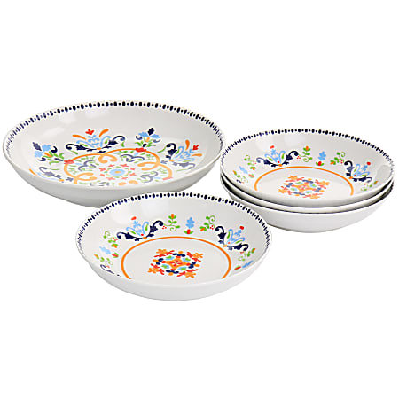 Gibson Home Tijuana 5-Piece Fine Ceramic Pasta Bowl Set, Multicolor/White