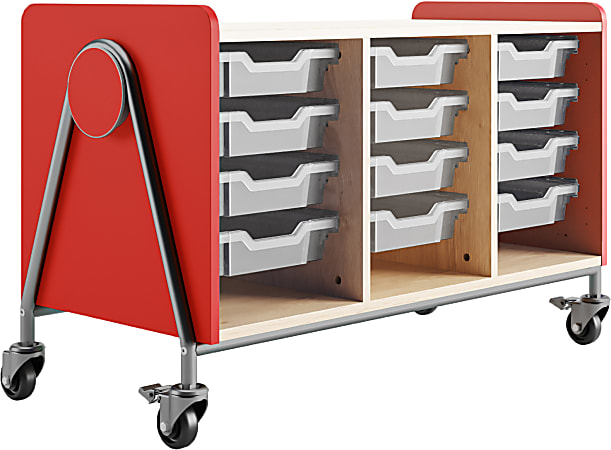 Safco® Whiffle Triple-Column 12-Drawer Rolling Storage Cart, 27-1/4"H x 43-1/4"W x 19-3/4"D, Red