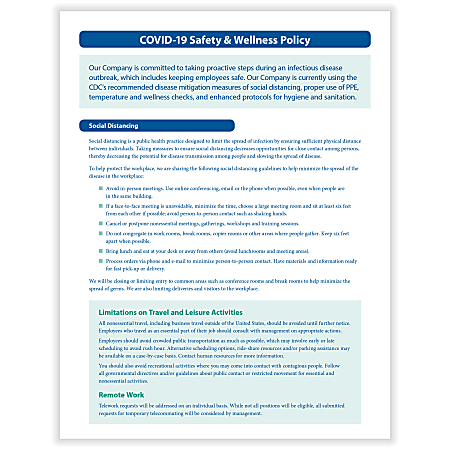 ComplyRight™ COVID-19 Safety And Wellness Policy Handouts, English, 8-1/2" x 11", Pack Of 25 Handouts