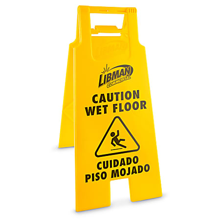 Libman Commercial 2-Sided Caution Wet Floor Signs, 25" x 18", Yellow, Pack Of 4 Signs