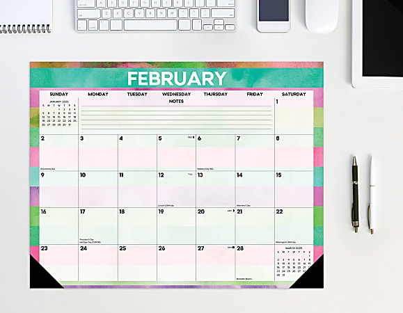 2025 Willow Creek Press Monthly Desk Pad Calendar, 22” x 17”, Watercolor Stripes, January 2025 To December 2025, 47958