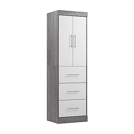 Bestar Nebula 25"W Wardrobe With 3 Drawers, Bark Gray/White