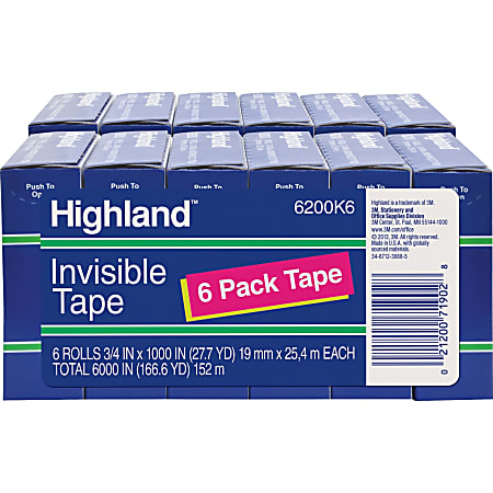 Highland 3/4"W Matte-finish Invisible Tape - 27.78 yd Length x 0.75" Width - 1" Core - 12 / Bundle - Matte Clear