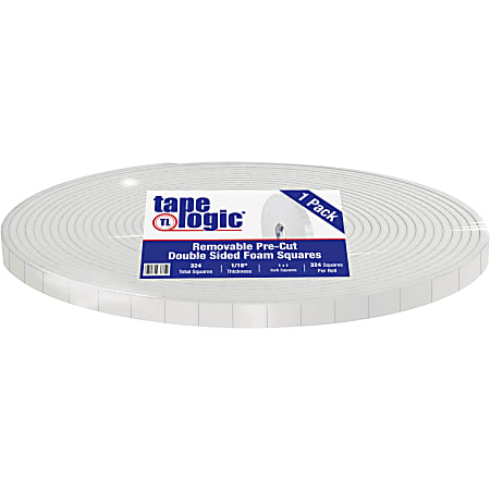 Tape Logic® Removable Double-Sided Foam Squares, 3" Core, 1" x 1", White, Roll Of 324