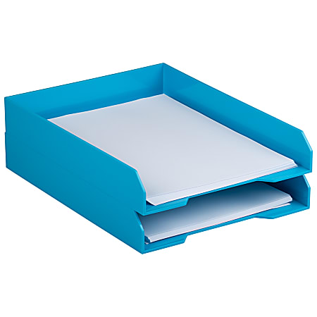 JAM Paper® Stackable Paper Trays, 2"H x 9-3/4"W x 12-1/2"D, Blue, Pack Of 2 Trays