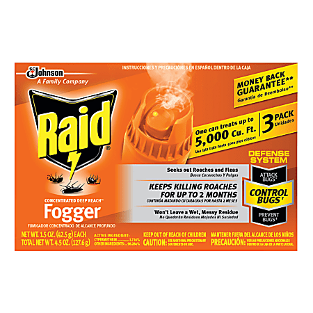 Raid Concentrated Deep Reach Foggers, 1.5 Oz, 3 Foggers Per Pack, Case Of 12 Packs