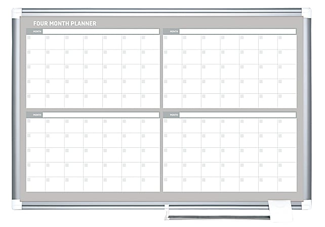 MasterVision Dry Erase Calendar Whiteboard With 4 Month Grid 24 x 36 Metal  Frame With Gray Finish - ODP Business Solutions