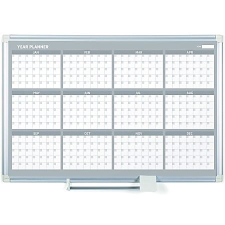 MasterVision 36" 12-month Calendar Planning Board - Monthly, Yearly - 12 Month - White - Aluminum - 24" Height x 36" Width - Magnetic, Dry Erase Surface, Durable, Reference Calendar, Accessory Tray, Scratch Resistant, Ghost Resistant - 1 Each