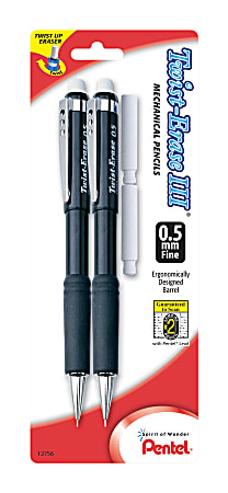 Pentel® Twist-Erase® III Mechanical Pencils, 0.5mm, #2 Lead, Assorted Barrel Colors, Pack Of 2