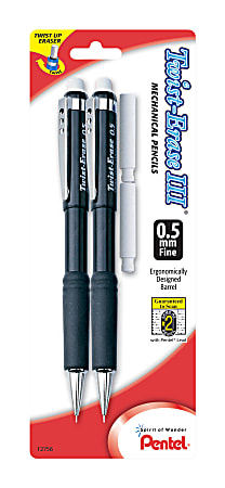PentelÂ® Twist-EraseÂ® III Mechanical Pencils, 0.5mm, #2 Lead, Assorted  Barrel Colors, Pack Of 2