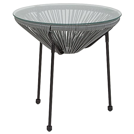 Flash Furniture Rattan Bungee Table With Glass Top, Gray/Black
