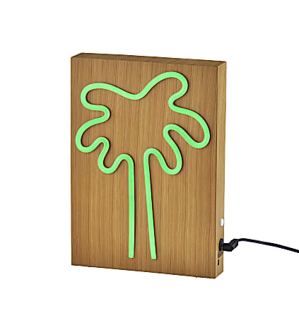 Adesso® Simplee Wood-Framed Neon Table Lamp, 9"H, Palm Tree