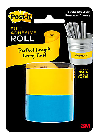 Post-it® Notes Full Adhesive Label Rolls, Rectangular, 1" x 400", Assorted Colors, Pack Of 2 Rolls