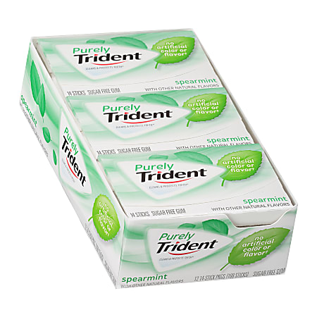 Purely Trident Sugar-Free Gum, Spearmint Flavor, 14 Sticks Per Pack, Case Of 12 Packs