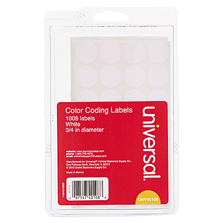 Universal® Self™Adhesive Removable Color™Coding Labels, UNV40108, 3/4", White, Pack Of 1,008