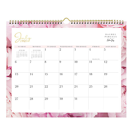 2025-2026 Blue Sky Monthly Wall Calendar, 12" x 15", Peony, July 2025 To June 2026, 151817