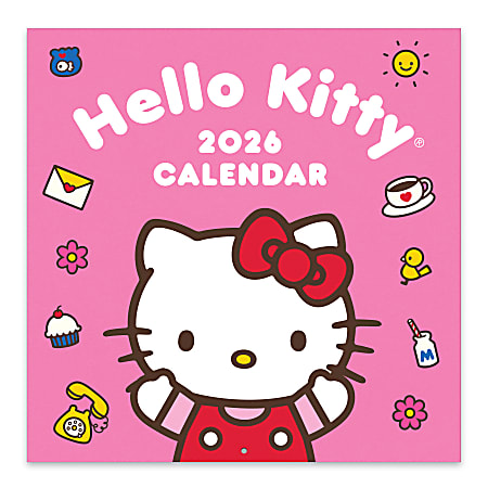 2026 Orange Circle Studio Monthly Wall Calendar, 12" x 12", Hello Kitty Playful Pink, January To December, 26029