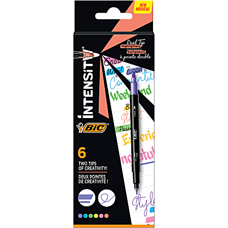 BIC Intensity Dual Tip Highlighters Chisel TipUltra Fine Tip Black  BarrelsAssorted Colors Pack Of 6 Highlighters - Office Depot