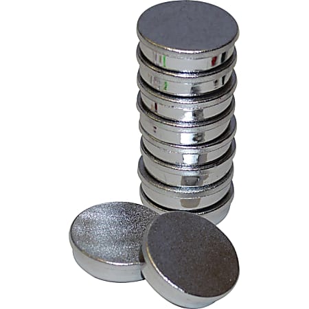 MasterVision Super Strong Magnets - 1" Diameter - Round - 10 / Pack - Silver