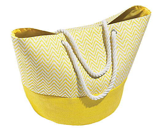 Orbit Chevron Straw Beach Tote, 15"H x 24 13/16"W x 15 3/4"D, White/Yellow