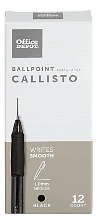 Office Depot® Brand Callisto Soft-Grip Retractable Ballpoint Pens, Medium Point, 1.0 mm, Clear Barrel, Black Ink, Pack Of 12