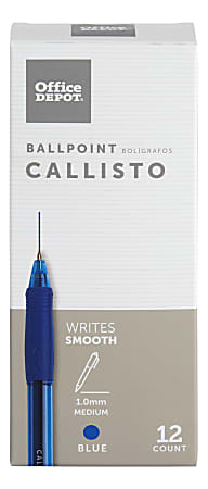 Office Depot® Brand Callisto Soft-Grip Retractable Ballpoint Pens, Medium Point, 1.0 mm, Clear Barrel, Blue Ink, Pack Of 12