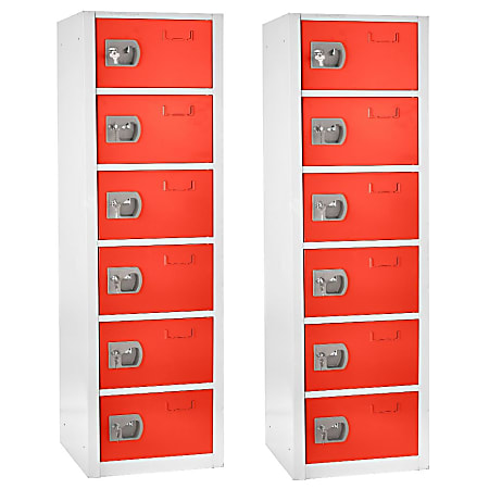 Alpine 6-Tier Steel Lockers, 72”H x 12”W x 12”D, Red, Pack Of 2 Lockers