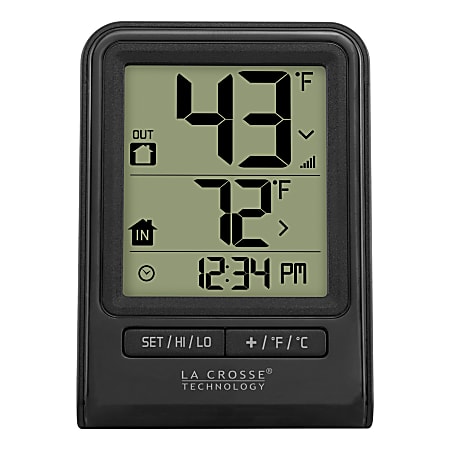 La Crosse Technology® Battery-Powered LCD Wireless 2-Piece Digital Weather Thermometer Station With Hygrometer, Black