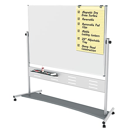 MasterVision® Gold Ultra™ Evolution Revolver Magnetic Mobile Dry-Erase Whiteboard Easel, 70" x 47", Aluminum Frame With Silver Finish