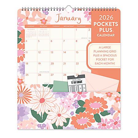 2026 Orange Circle Studio Pockets Plus Monthly Wall Calendar, 14" x 12-1/4", Secret Garden, January To December, 26151